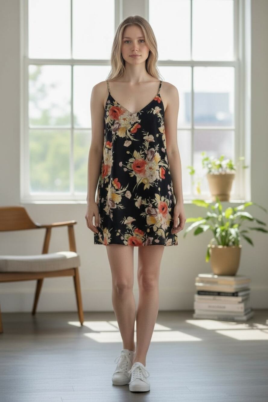 Sanctuary Mini Dress Size M Floral Slip Dress Black Flowers